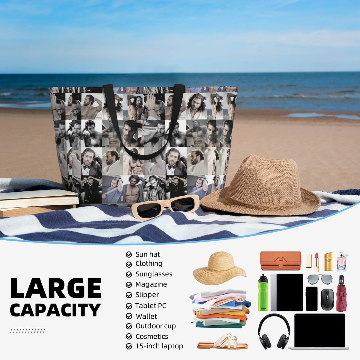 Bolso de mano grande con foto  - Yoga Fitness Photos reseña y precio